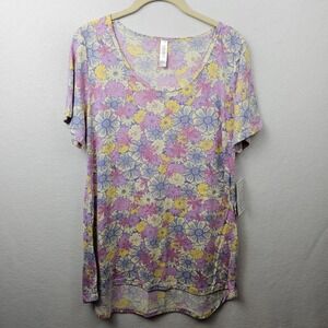 LulaRoe Shirt Woman's Size Large Pink Yellow Blue Pastel Floral Classic T NWT